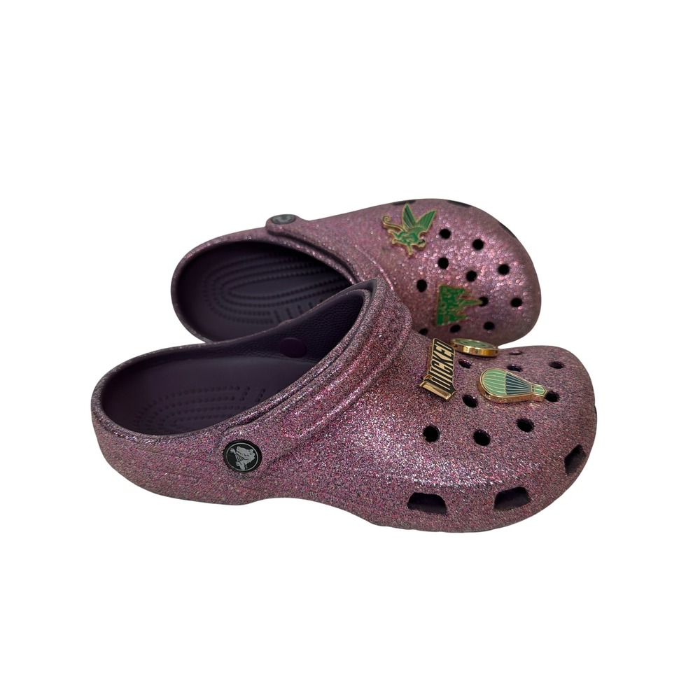 Crocs Classic Clog Kids Size J6 Purple Glitter Wicked Musical Charms Jibbitz